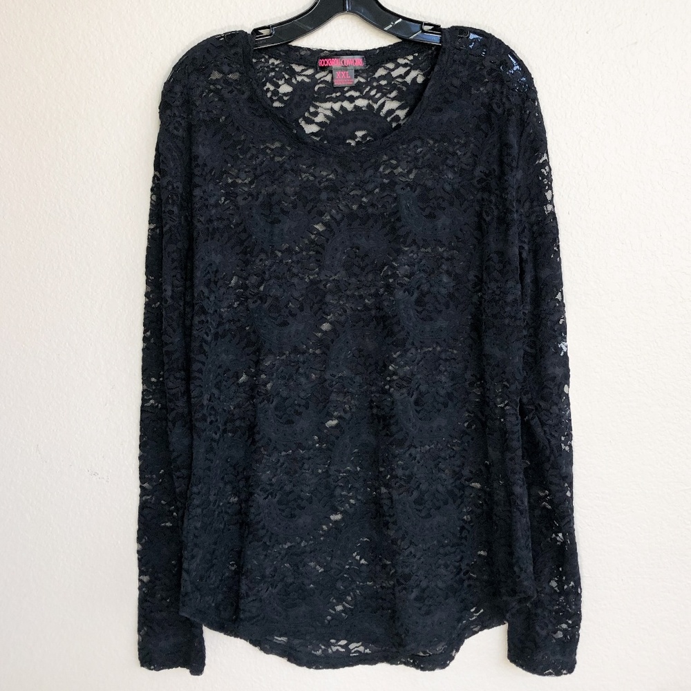 Rock & Roll Cowgirl Allover Black Lace Top - XXL